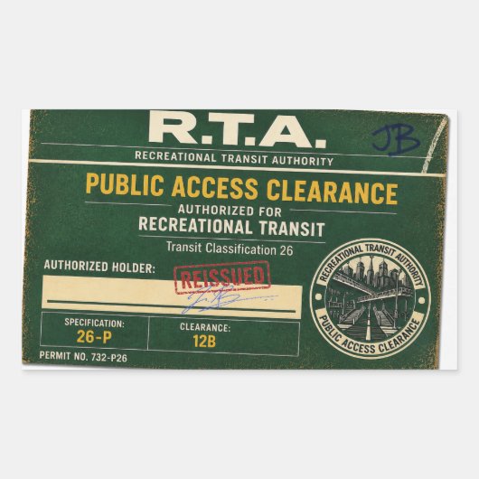 R.T.A. 再発行 公共アクセス許可ステッカー 長方形シール (正面)