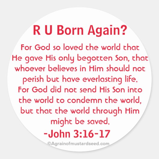 R U再生まれ度John 3:16 ラウンドシール (正面)