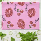 RABロカビリーさくらんぼキスオンピンク キッチンタオル (折り畳み)