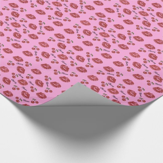 RABロカビリーさくらんぼキスオンピンク ラッピングペーパー (角)
