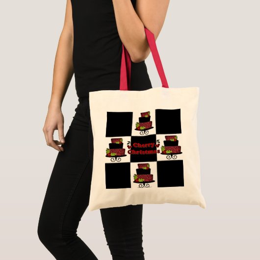 RABロカビリーさくらんぼクリスマスケーキタイルバッグ トートバッグ (正面(商品))