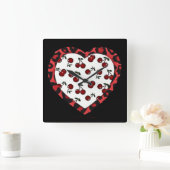 RABロカビリーさくらんぼレオパード印刷ハート スクエア壁時計 (ホーム)