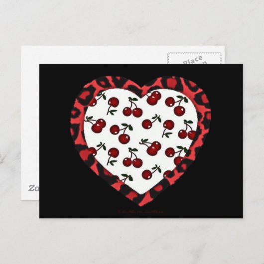 RABロカビリーさくらんぼレオパード印刷ハート ポストカード (正面/裏面)