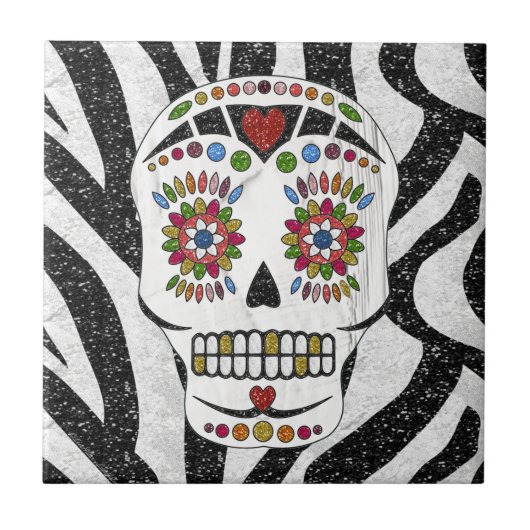 RABロカビリーシュガースカルオンゼブラプリント タイル (正面)