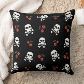 RABロカビリースカルとさくらんぼオンブラック クッション (ブランケット)