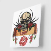 RABロカビリースカルバララブリップスティック スクエア壁時計 (傾斜)