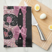 RABロカビリーピンクヒョウ印刷リボン弓タオル キッチンタオル (四つ折り)