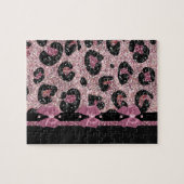 RABロカビリーピンクヒョウ印刷リボン弓 ジグソーパズル (横)