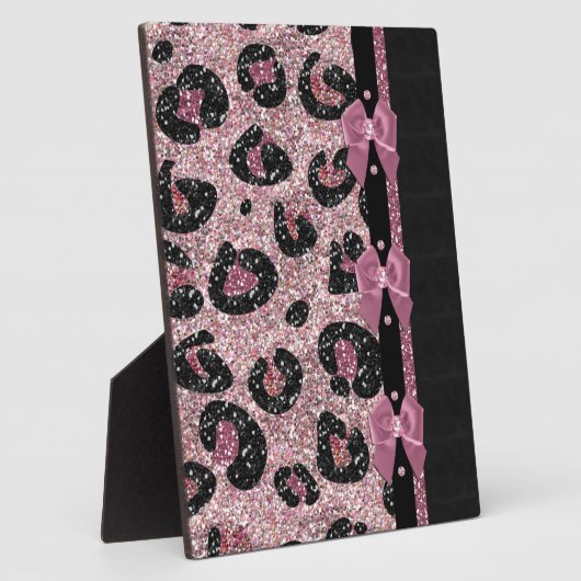 RABロカビリーピンクヒョウ印刷リボン弓 フォトプラーク (側面)