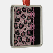 RABロカビリーピンクヒョウ印刷リボン弓 メタルオーナメント (右)