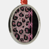 RABロカビリーピンクヒョウ印刷リボン弓 メタルオーナメント (右)