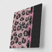 RABロカビリーピンクレオパード印刷リボン湾曲形 スクエア壁時計 (傾斜)