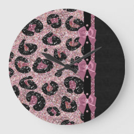 RABロカビリーピンクレオパード印刷リボン湾曲形 ラージ壁時計