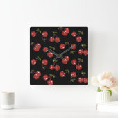 RABロカビリーヴリーさくらんぼさくらんぼオンブラック スクエア壁時計 (ホーム)