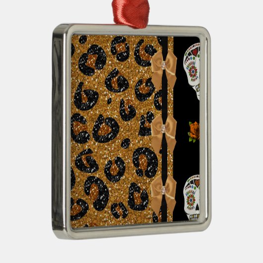 RABロカビリー金ゴールドヒョウ印刷シュガースカル メタルオーナメント (右)