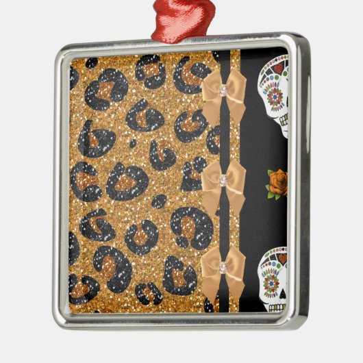 RABロカビリー金ゴールドヒョウ印刷シュガースカル メタルオーナメント (左)