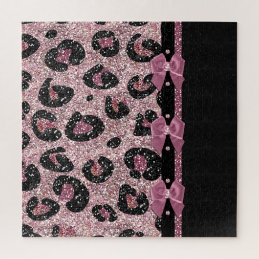 RAB Rockabilly Pink Leopard Print Ribbon Bows ジグソーパズル (縦)