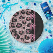 RAB Rockabilly Pink Leopard Print Ribbon Bows ペーパープレート (パーティー)