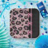 RAB Rockabilly Pink Leopard Print Ribbon Bows ペーパープレート (パーティー)