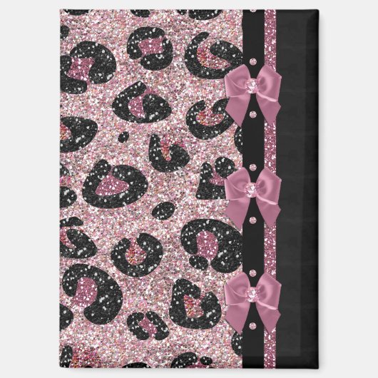 RAB Rockabilly Pink Leopard Print Ribbon Bows マグネット (正面)