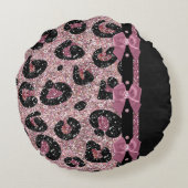 RAB Rockabilly Pink Leopard Print Ribbon Bows ラウンドクッション (裏面)