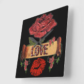 RAB Rockabilly Roses, Love & Lipstick スクエア壁時計 (傾斜)