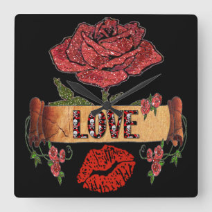 RAB Rockabilly Roses, Love & Lipstick スクエア壁時計