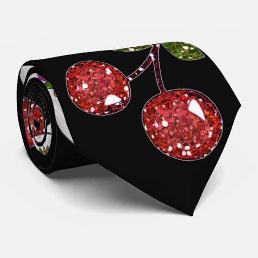 RAB Rockabilly Sugar Skulls Cherries On Black ネクタイ (ロール)