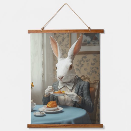 Rabbit エレガント at Tea Time 吊り下げ型タペストリー (正面)