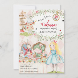 Rabbit Aliceワンダーランドのベイビーシャワーに夢中 招待状