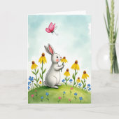 Rabbit And Flowers Cute Scene Card カード (正面)