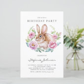 Rabbit and Pink Flowers Birthday Party Invitation (スタンド正面)