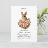 Rabbit and Pink Flowers Birthday Party Invitation シーズンカード (スタンド正面)