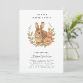 Rabbit and Pink Flowers Birthday Party Invitation シーズンカード (スタンド正面)