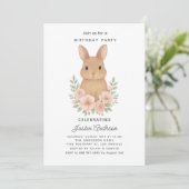 Rabbit and Pink Flowers Birthday Party Invitation シーズンカード (スタンド正面)