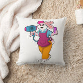 Rabbit as Hairdresser with Hair dryer & Comb クッション (ブランケット)