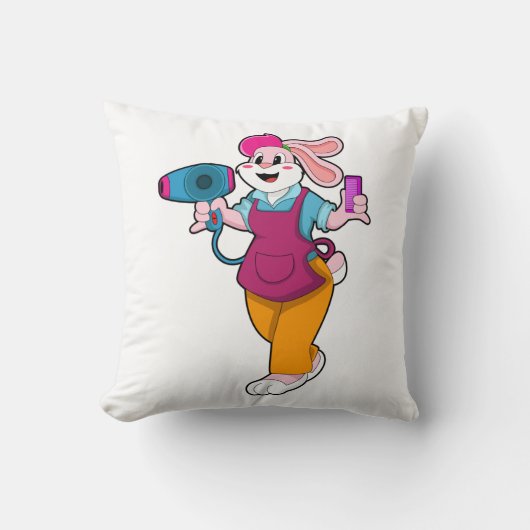 Rabbit as Hairdresser with Hair dryer & Comb クッション (正面)