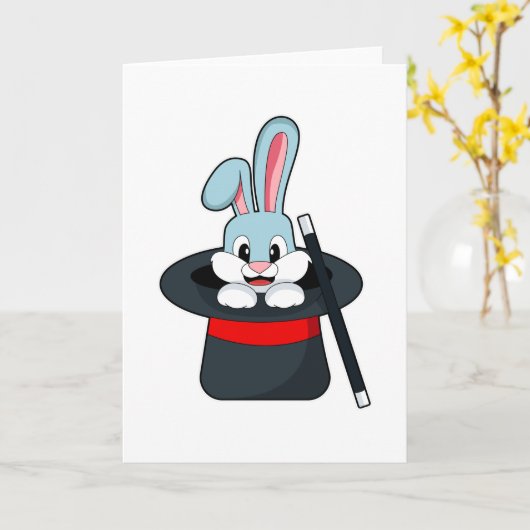 Rabbit at魔法with Wand & Hat カード (黄色い花)