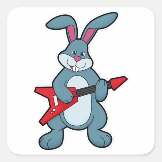 Rabbit at Music with Guitar スクエアシール (正面)