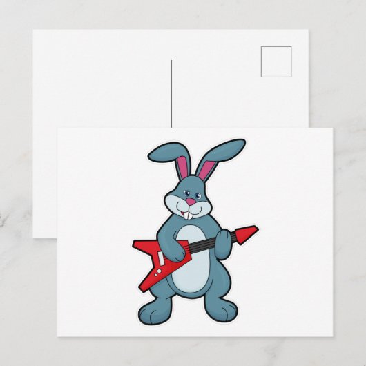 Rabbit at Music with Guitar ポストカード (正面/裏面)