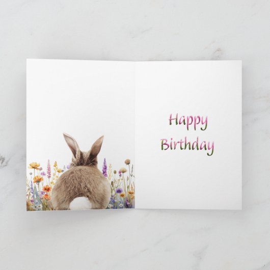 Rabbit Blowing Pink Bubble gum Happy Birthday カード (内部)