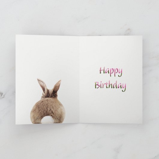 Rabbit Blowing Pink Bubble gum Happy Birthday カード (内部)