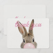 Rabbit Blowing Pink Bubble gum Thank you サンキューカード (正面/裏面)
