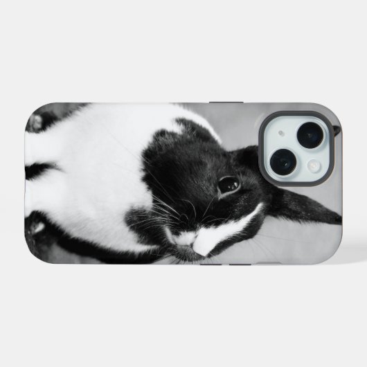 Rabbit Bunny写真Black and White Personalizable iPhone 15ケース (裏面横)