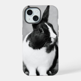 Rabbit Bunny写真Black and White Personalizable iPhone 15ケース