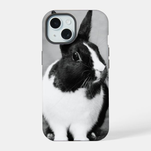 Rabbit Bunny写真Black and White Personalizable iPhone 15ケース (裏面)