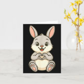 Rabbit Bunny Doing Heart With Hands Valentines Day カード (黄色い花)
