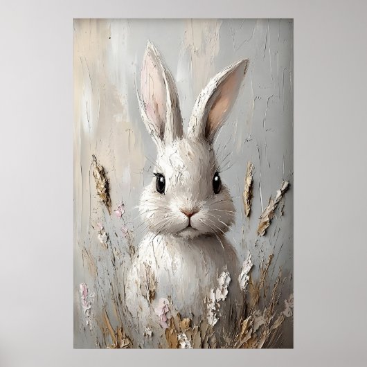 Rabbit Bunny Flower Boho Portrait Print, Easter ポスター (正面)