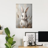 Rabbit Bunny Flower Boho Portrait Print, Easter ポスター (ホームオフィス)
