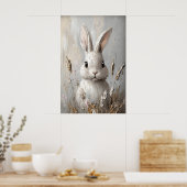 Rabbit Bunny Flower Boho Portrait Print, Easter ポスター (キッチン)